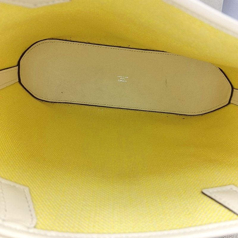 HERMES Cabas H En Biais奶油白帆布提花單肩包手提包斜挎包B刻-6