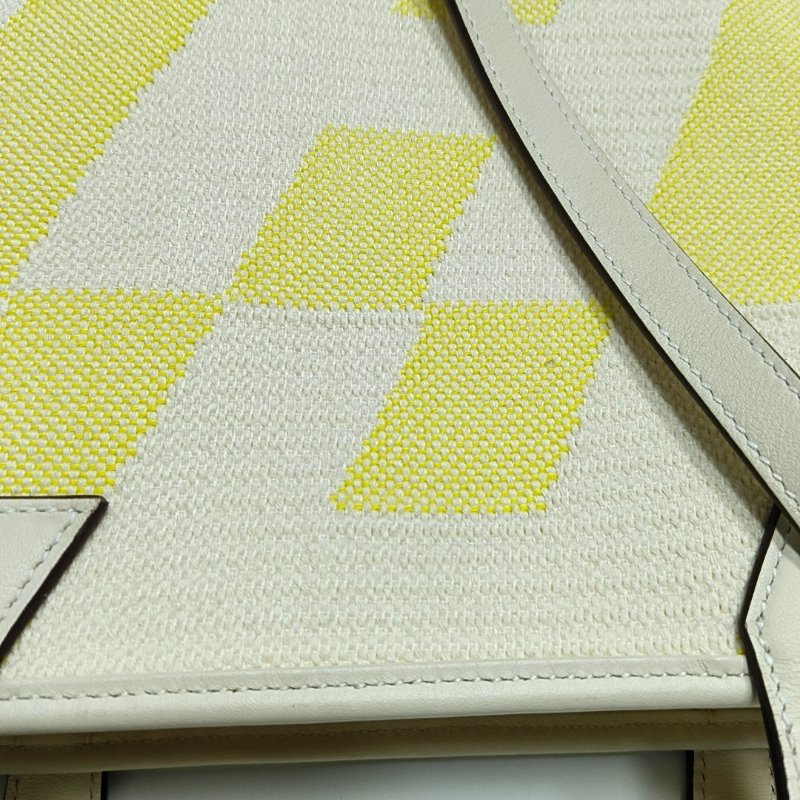 HERMES Cabas H En Biais奶油白帆布提花單肩包手提包斜挎包B刻-8