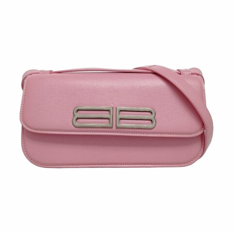 BALENCIAGA粉色牛皮斜挎包單肩包銀色五金