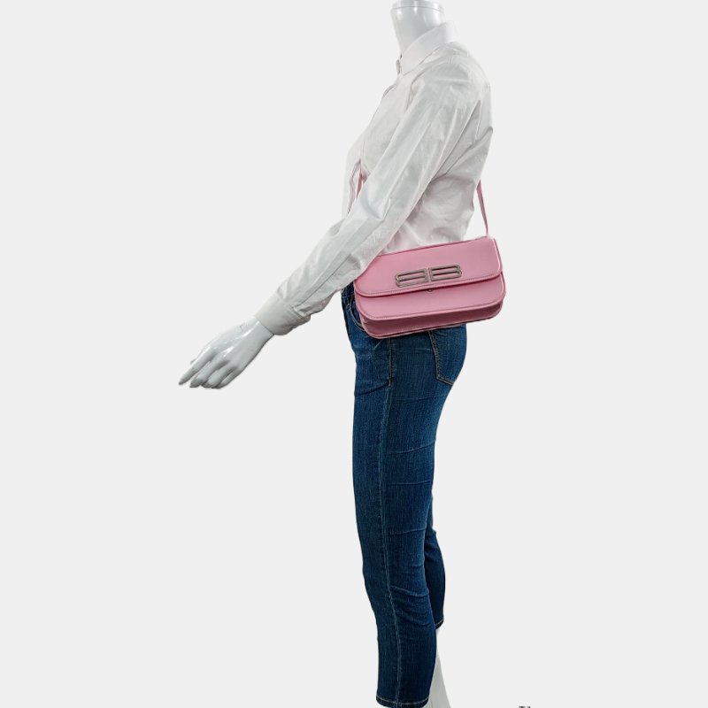 BALENCIAGA粉色牛皮斜挎包單肩包銀色五金-1