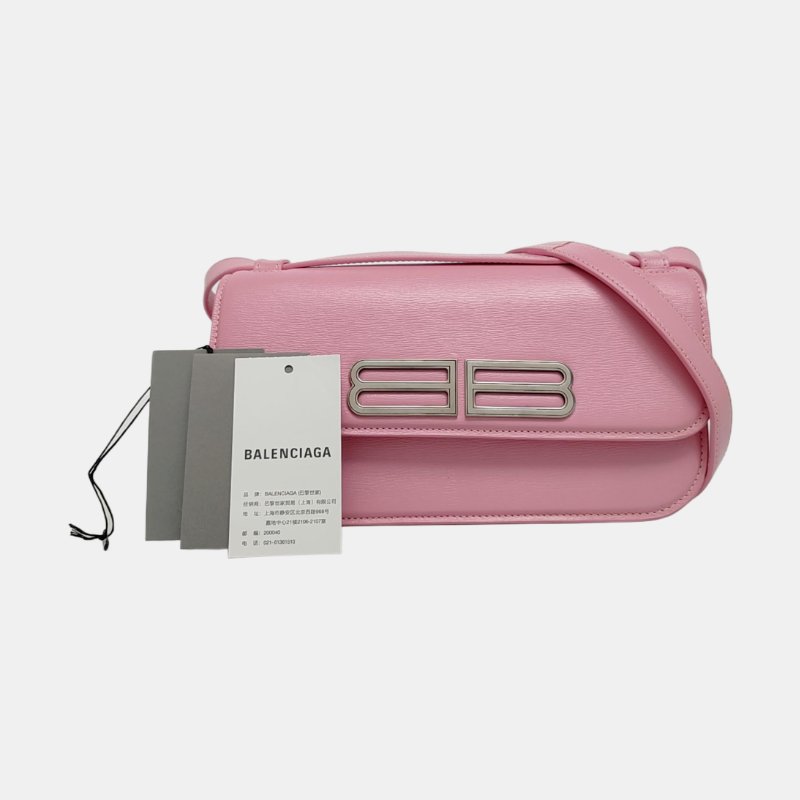 BALENCIAGA粉色牛皮斜挎包單肩包銀色五金-7