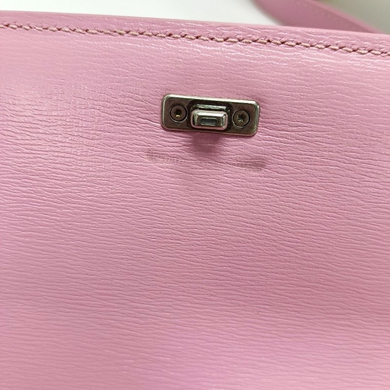 BALENCIAGA粉色牛皮斜挎包單肩包銀色五金-9