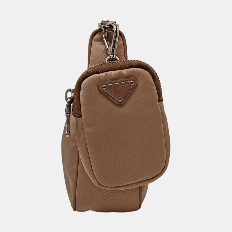 PRADA Re-Edition2005卡其色尼龍徽標單肩包斜挎包 銀色五金 子袋 2條可拆卸肩帶-3