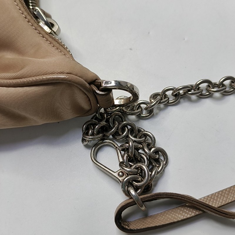 PRADA Re-Edition2005卡其色尼龍徽標單肩包斜挎包 銀色五金 子袋 2條可拆卸肩帶-9