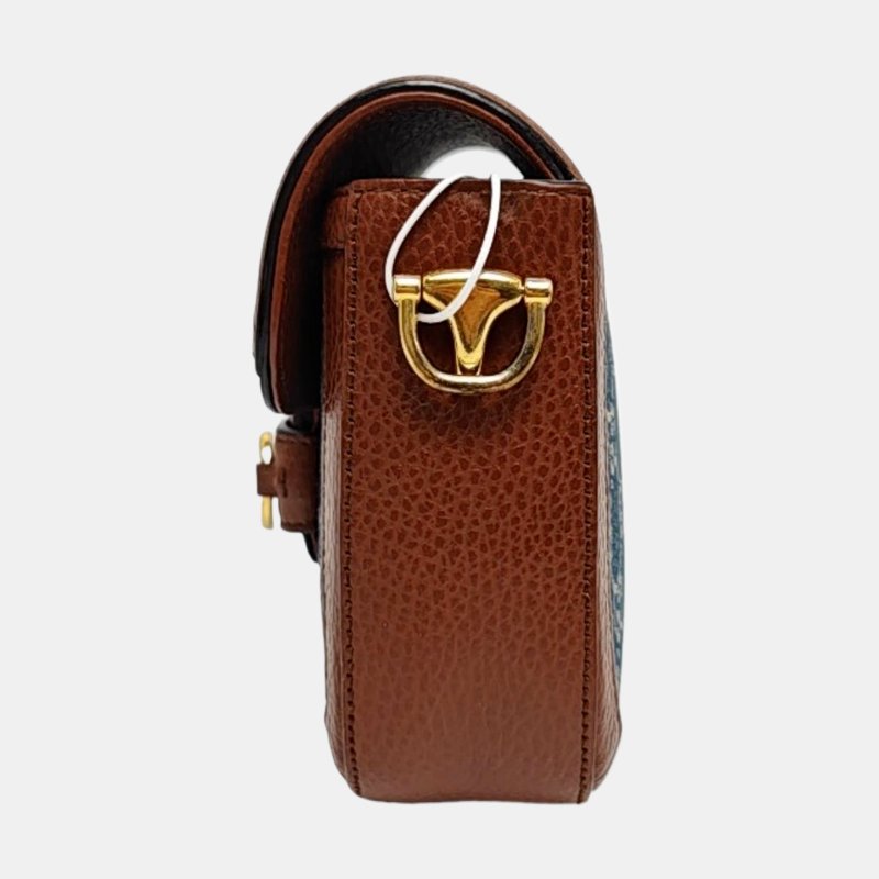 GUCCI Horsebit 1955迷你藍色牛仔布馬銜扣斜挎包單肩包 金色五金 2條可拆卸肩帶-2