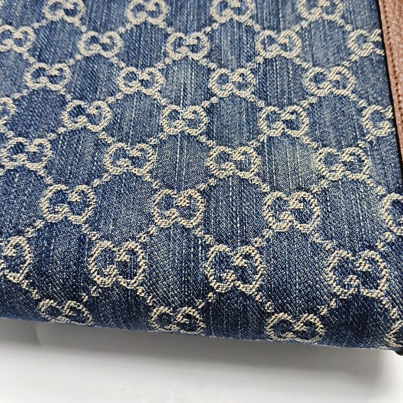 GUCCI Horsebit 1955迷你藍色牛仔布馬銜扣斜挎包單肩包 金色五金 2條可拆卸肩帶-9