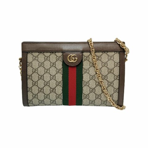 GUCCI Ophidia小號米色塗層帆布老花印花單肩包 金色五金