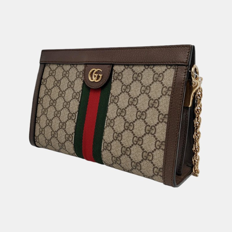 GUCCI Ophidia小號米色塗層帆布老花印花單肩包 金色五金-2