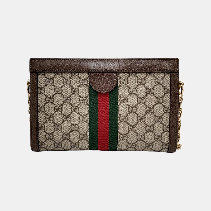 GUCCI Ophidia小號米色塗層帆布老花印花單肩包 金色五金-3