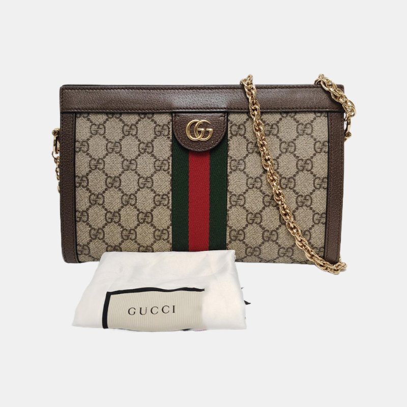 GUCCI Ophidia小號米色塗層帆布老花印花單肩包 金色五金-6