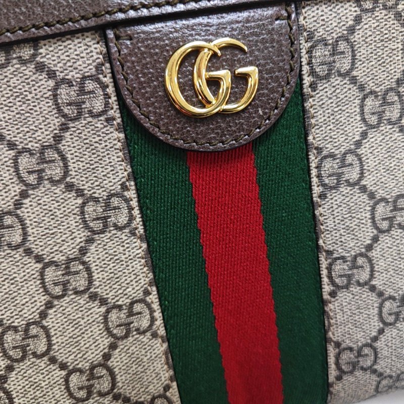 GUCCI Ophidia小號米色塗層帆布老花印花單肩包 金色五金-7