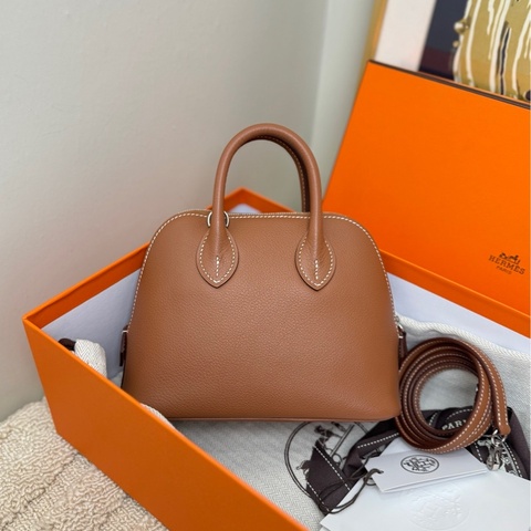 【全❤️全套帶票】Hermes mini bolide保齡球金棕銀扣內拼法國藍 手提斜挎包