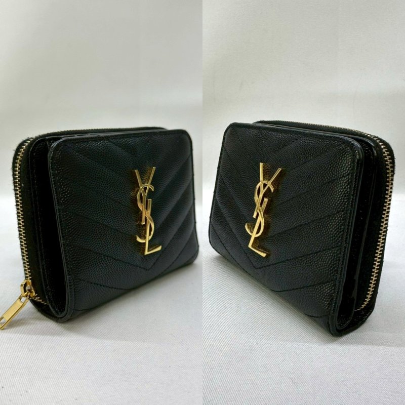 YSL 黑金魚子醬牛皮短夾-2