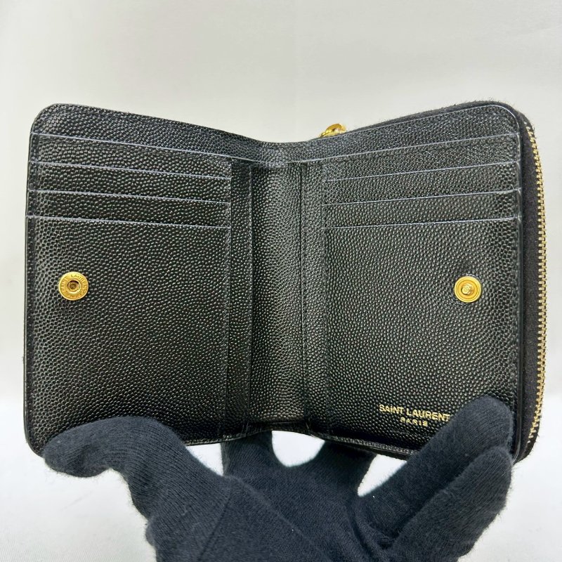 YSL 黑金魚子醬牛皮短夾-4
