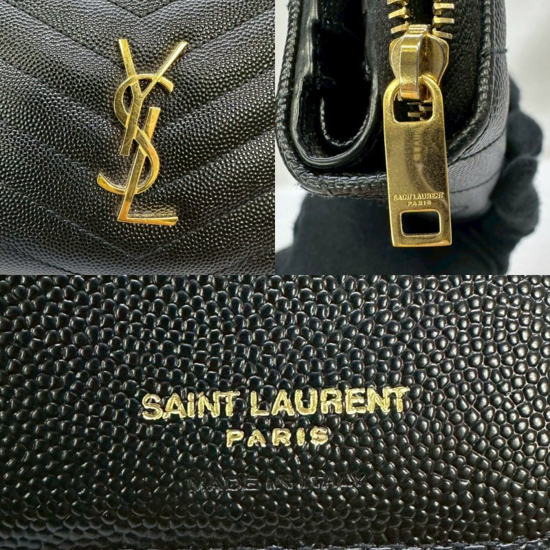 YSL 黑金魚子醬牛皮短夾-6