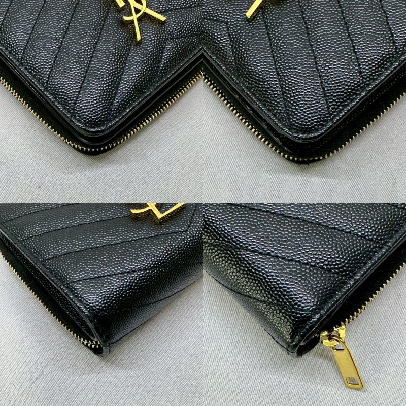 YSL 黑金魚子醬牛皮短夾-8