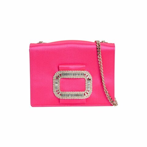 RV Pilgrim粉紅色緞面鑲鑽迷你手提包