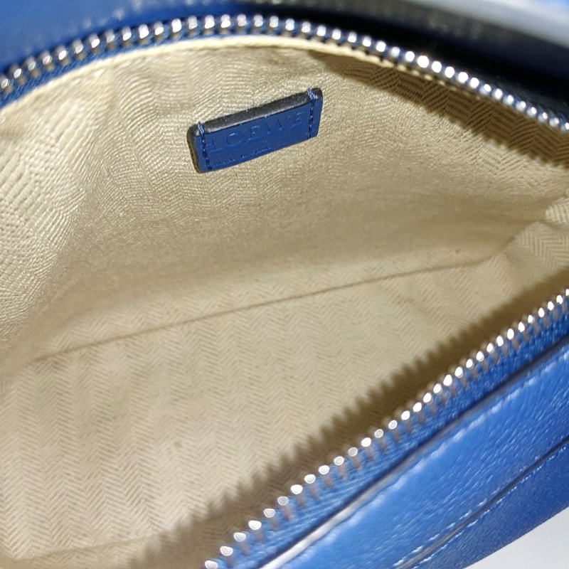 LOEWE Puzzle迷你藍色牛皮幾何包單肩包手提包斜挎包銀色五金可拆卸肩帶-6