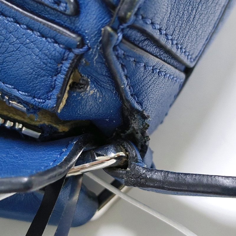 LOEWE Puzzle迷你藍色牛皮幾何包單肩包手提包斜挎包銀色五金可拆卸肩帶-8