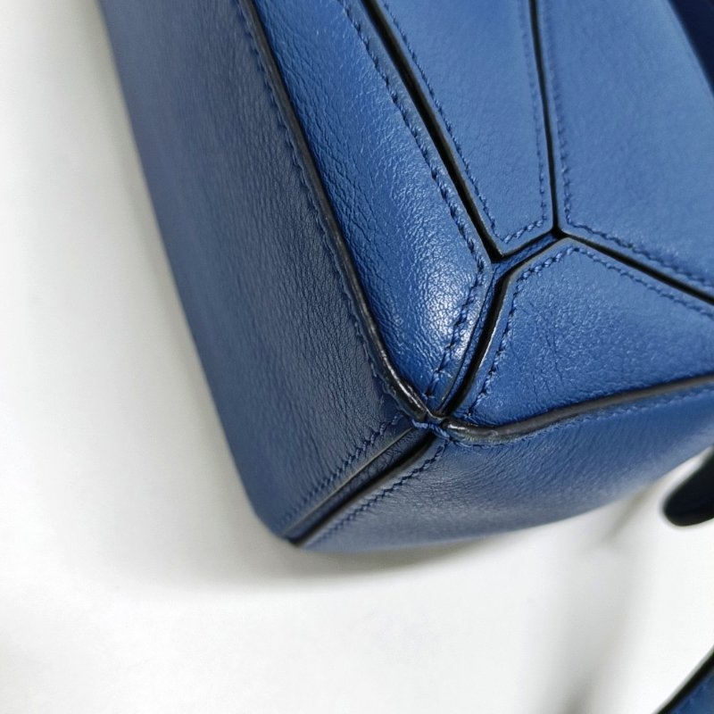 LOEWE Puzzle迷你藍色牛皮幾何包單肩包手提包斜挎包銀色五金可拆卸肩帶-10