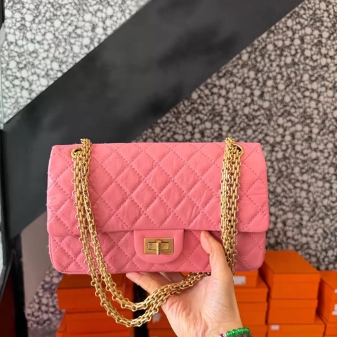 Chanel 2.55 小號24cm 櫻花粉金扣