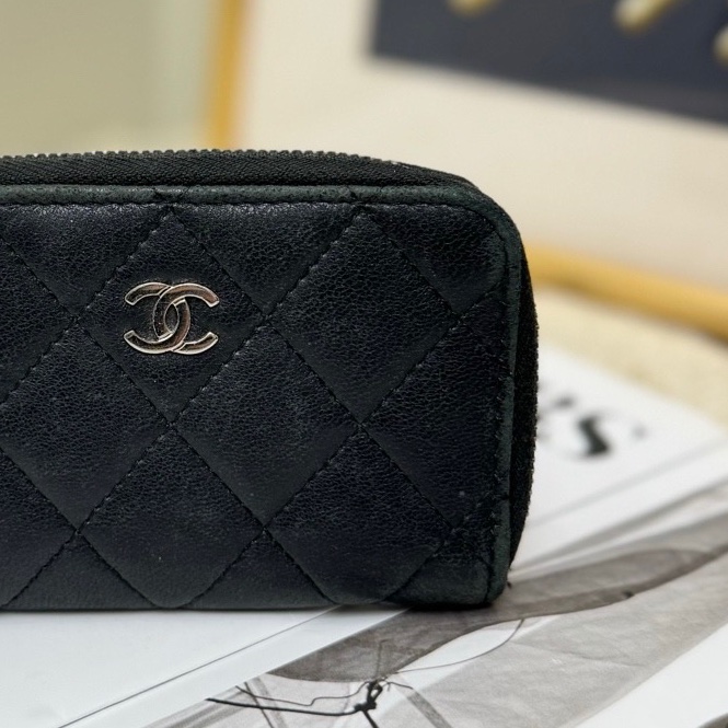 【87🆕】Chanel 黑色銀扣羊皮菱格零錢包-3