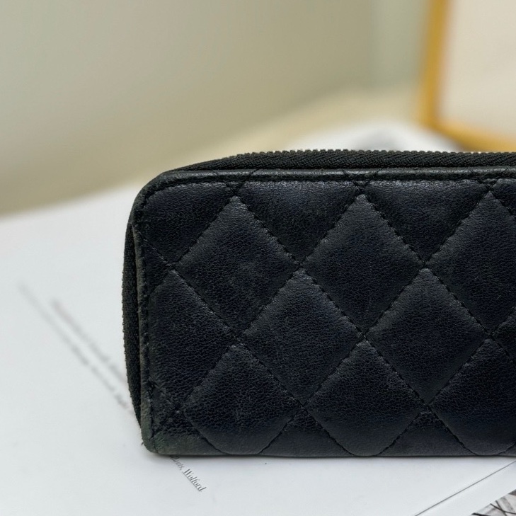 【87🆕】Chanel 黑色銀扣羊皮菱格零錢包-4