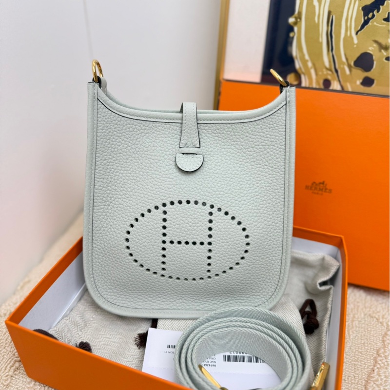 【 全❤️全套】Hermes evelyn mini 冰晶灰金扣斜挎包-0