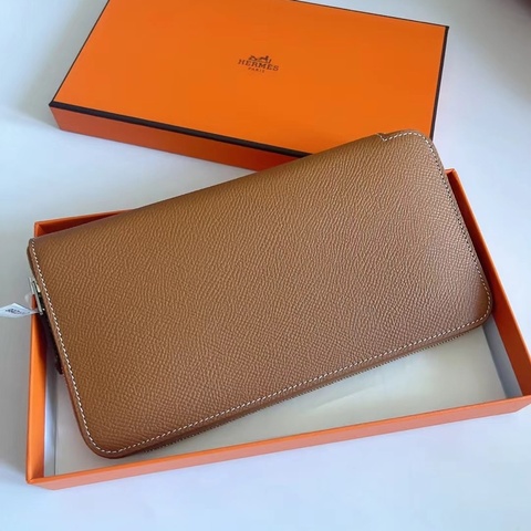 【全新品】愛馬仕HERMES 棕色長夾錢包財布D刻