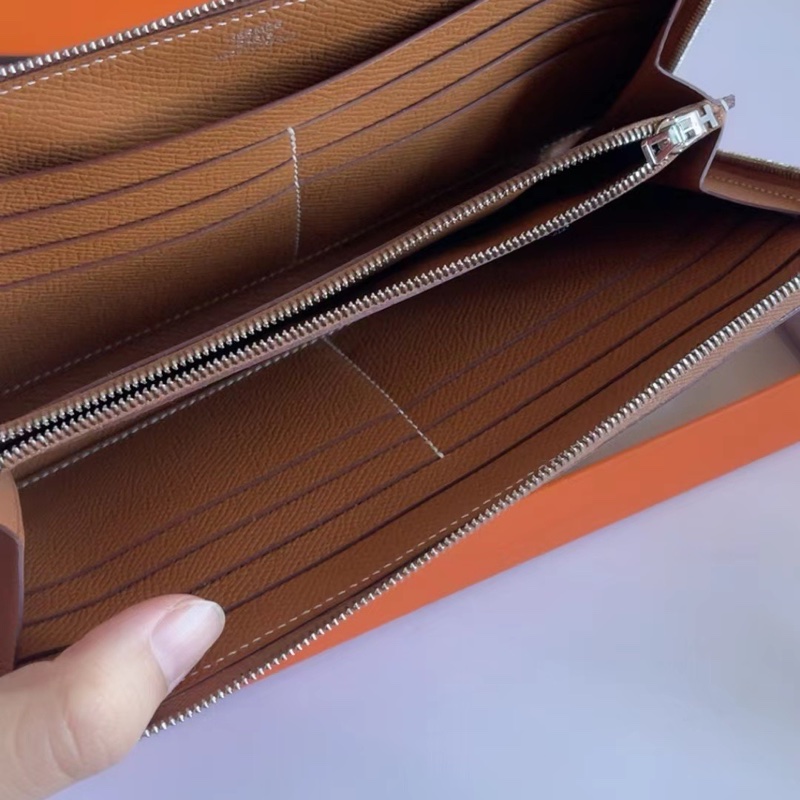 【全新品】愛馬仕HERMES 棕色長夾錢包財布D刻-4