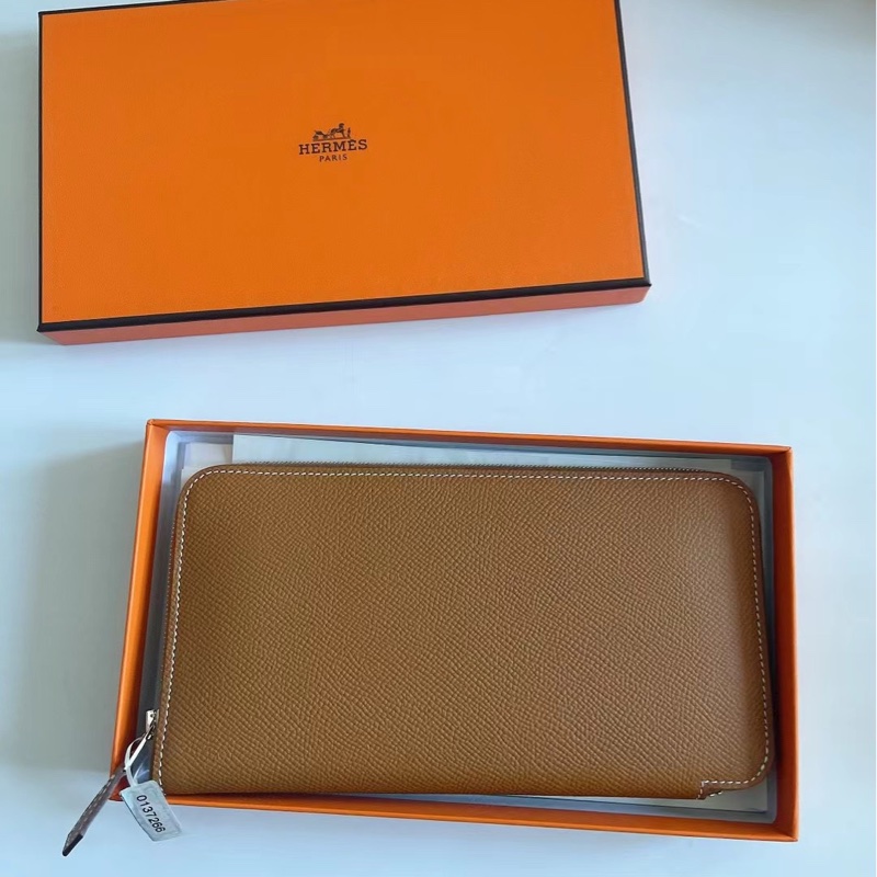 【全新品】愛馬仕HERMES 棕色長夾錢包財布D刻-5