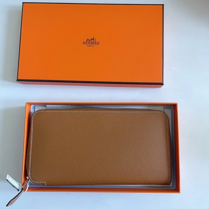 【全新品】愛馬仕HERMES 棕色長夾錢包財布D刻-6