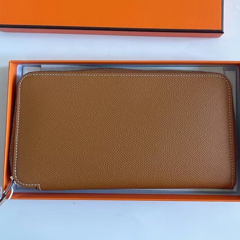 【全新品】愛馬仕HERMES 棕色長夾錢包財布D刻-8