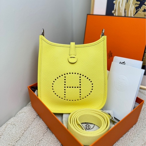 【全❤️全套帶票】Hermes evelyn mini 檸檬酒黃銀扣 單肩包