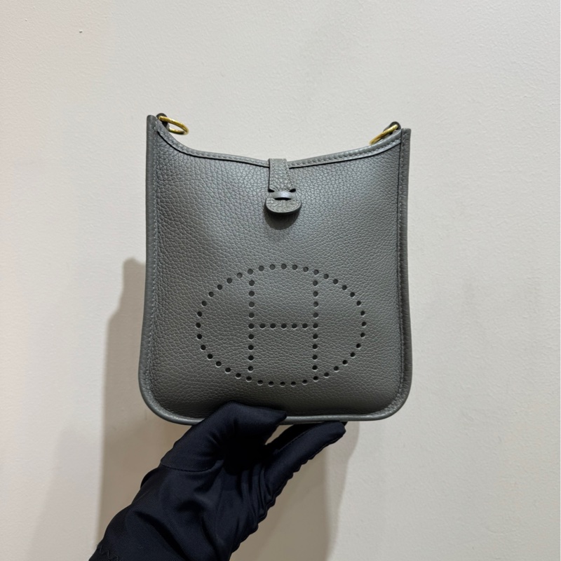 【全套❤️】Hermes  迷你 evelyn mini 積雨雲灰金扣  單肩包-2