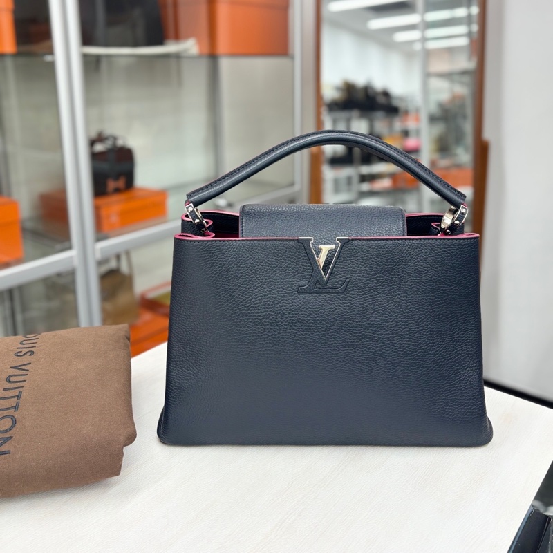 LV 深海軍藍 大號capucines手提包，尺寸約35*22.5，-0