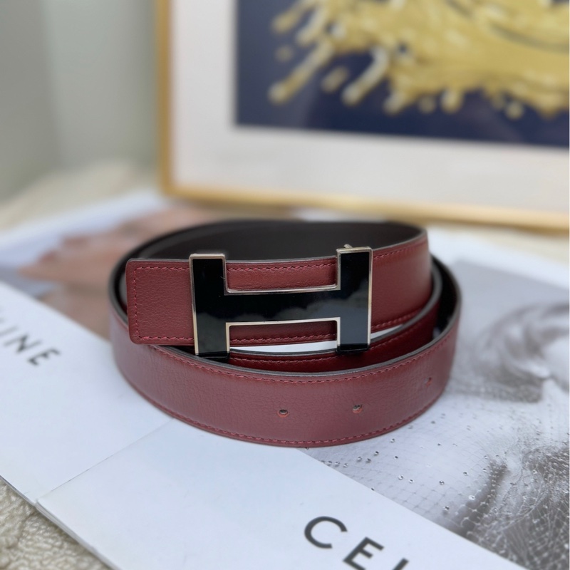 【88🆕】Hermes 雙拼色腰帶 大H黑色琺瑯扣-0