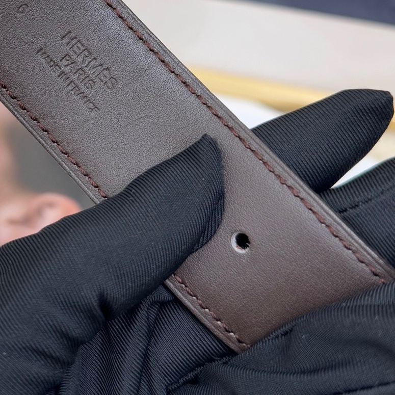 【88🆕】Hermes 雙拼色腰帶 大H黑色琺瑯扣-3