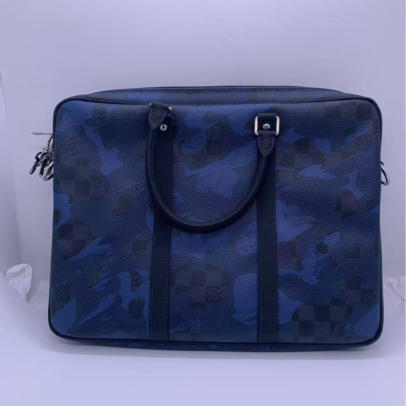 Lv男士迷彩黑棋格公文包銀扣，Louis vuttion business bag，品相很好-1