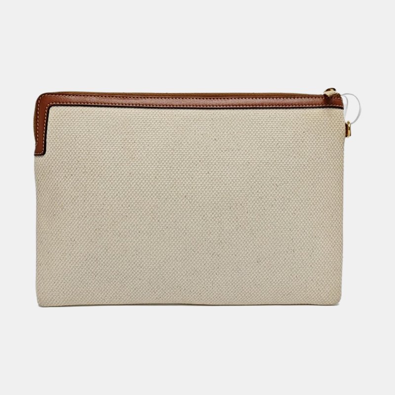 CELINE 白色牛皮印花手提包手拿包 金色五金-4