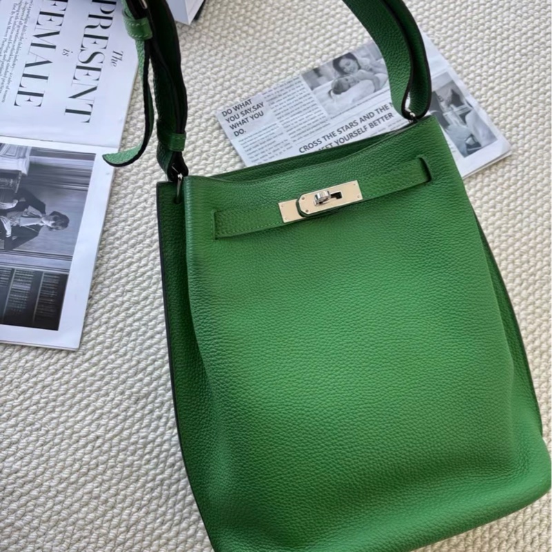 Hermes 愛馬仕so kelly 22 竹子綠 銀扣 tc皮 框R刻 原始好成色-4