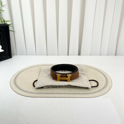 HERMES 棕拼黑經典H扣雙面皮帶 85碼