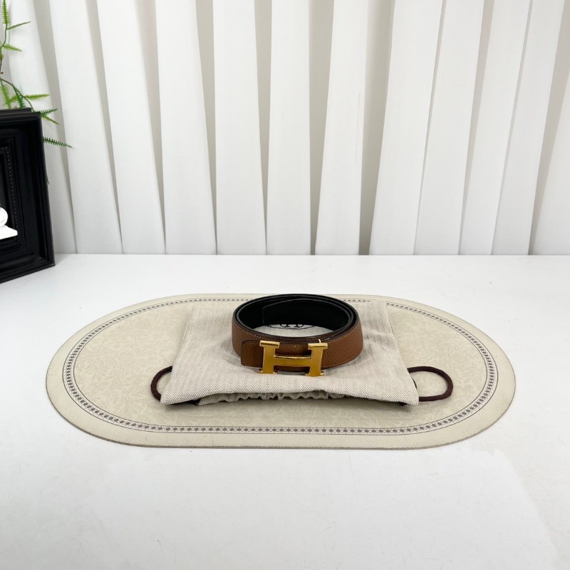 HERMES 棕拼黑經典H扣雙面皮帶 85碼-0