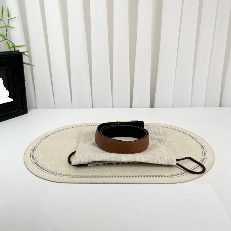 HERMES 棕拼黑經典H扣雙面皮帶 85碼-2