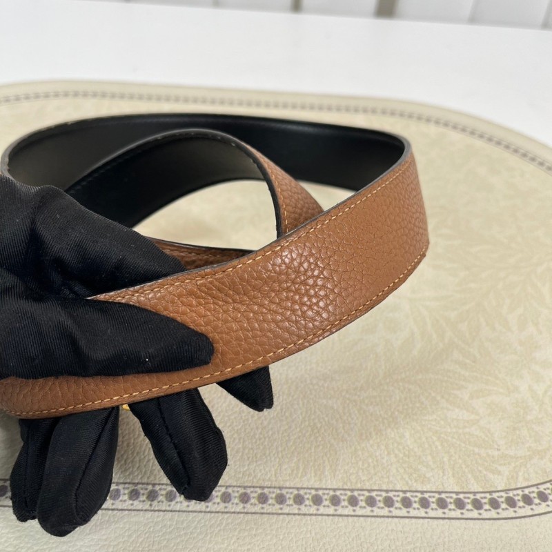 HERMES 棕拼黑經典H扣雙面皮帶 85碼-3