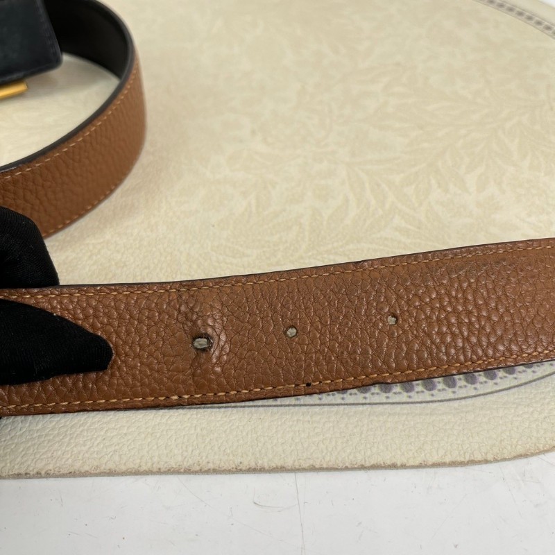 HERMES 棕拼黑經典H扣雙面皮帶 85碼-4