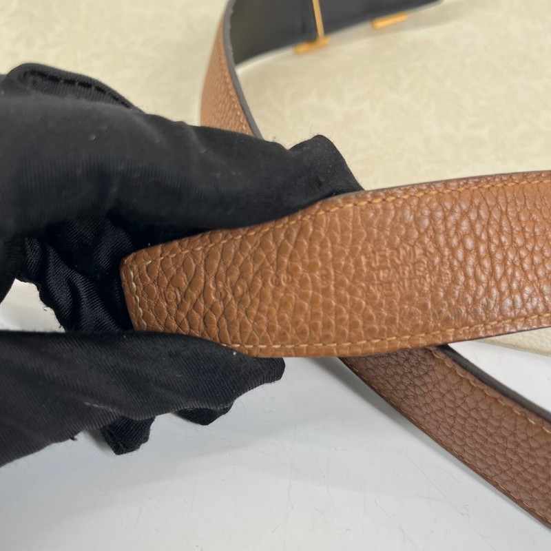 HERMES 棕拼黑經典H扣雙面皮帶 85碼-5