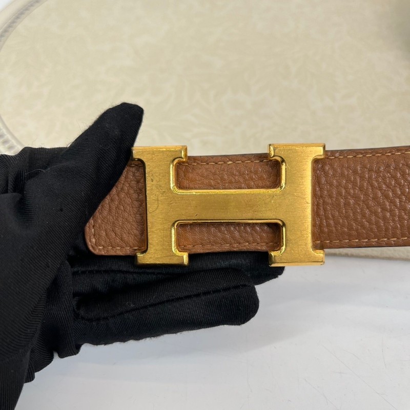 HERMES 棕拼黑經典H扣雙面皮帶 85碼-6