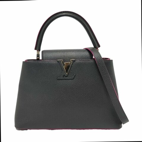 LOUIS VUITTON CAPUCINES中號黑色牛皮單肩包斜挎包手提包 銀色五金 可拆卸肩帶