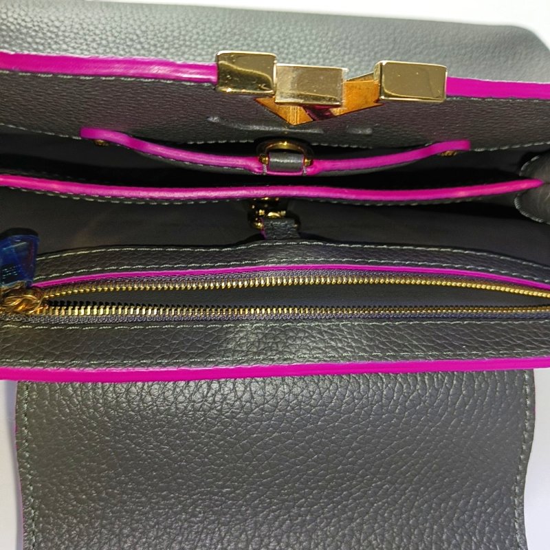 LOUIS VUITTON CAPUCINES中號黑色牛皮單肩包斜挎包手提包 銀色五金 可拆卸肩帶-6